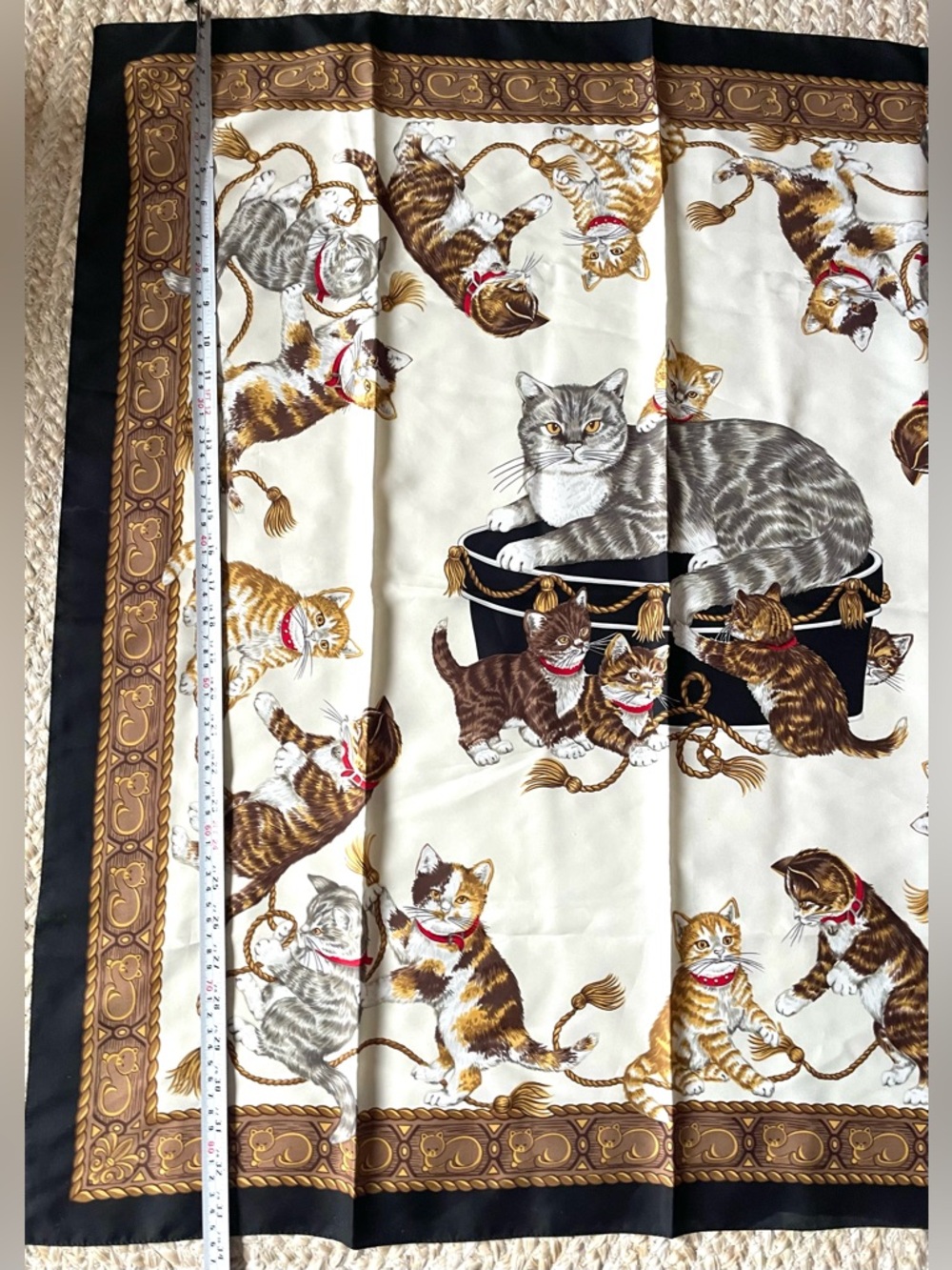 Cat Print Silk Style Scarf Neutral  Kitten Square Designer-Inspired Pet Scarf - Picture 5 of 5
